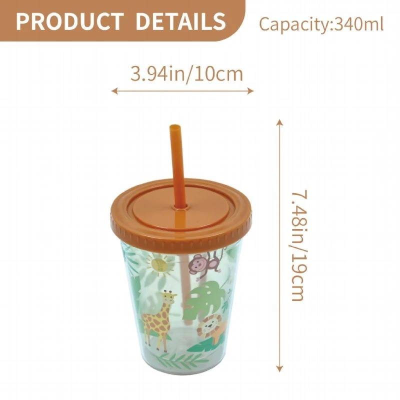 340ml Plastic Kids Safari Animal Print Tumbler With Straw And Lid suppliers