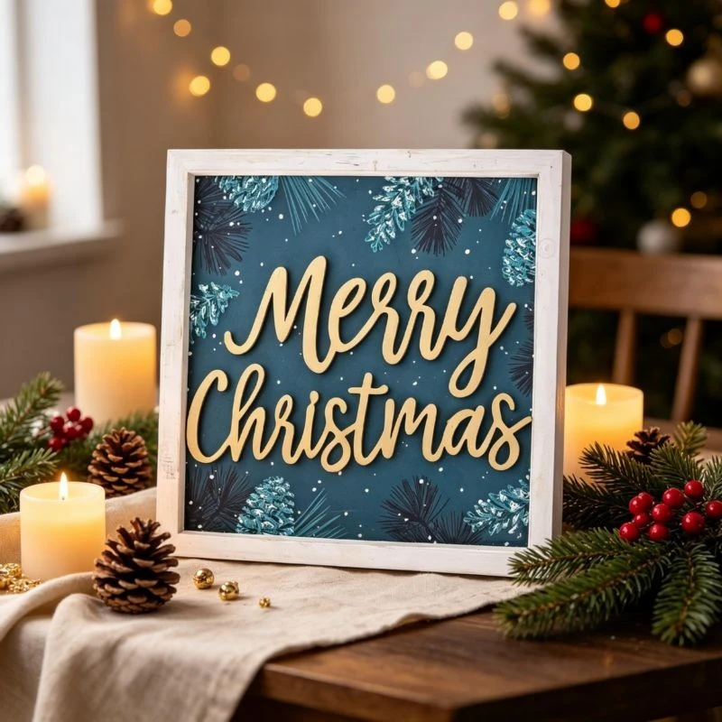 Blue & White Winter Wooden Framed Sign suppliers