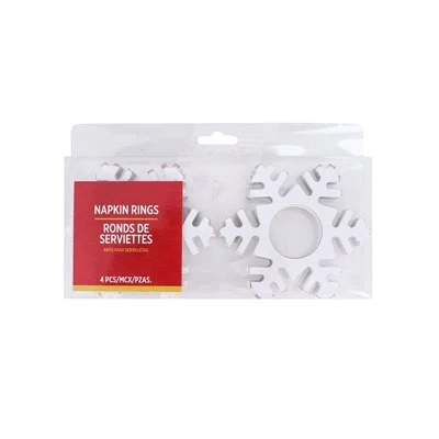 4 paketli Ro Christmasdestwo ak gar ýagy Napkin halkalary